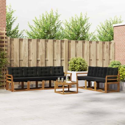 Set de canapele de exterior cu pernă 8 pcs Natural și Negru GartenMobel Dekor