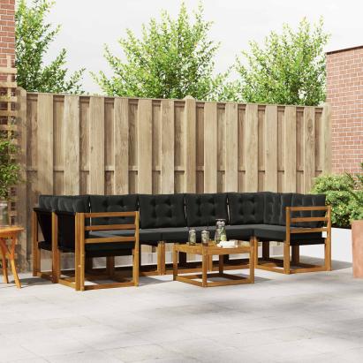 Set de canapele de exterior cu pernă 8 pcs Natural și Negru GartenMobel Dekor