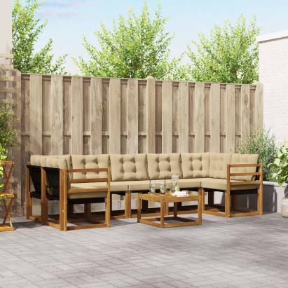 Set de canapele de exterior cu pernă 8 pcs Natural și Bej GartenMobel Dekor