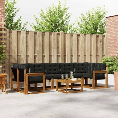 Set de canapele de exterior cu pernă 8 pcs Natural și Negru GartenMobel Dekor