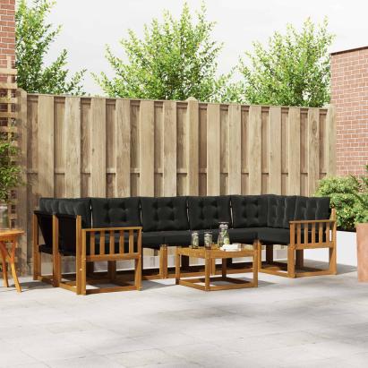 Set de canapele de exterior cu pernă 8 pcs Natural și Negru GartenMobel Dekor