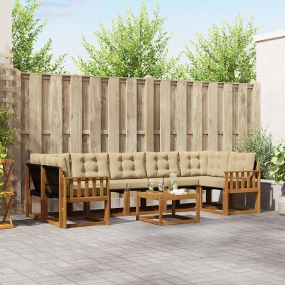 Set de canapele de exterior cu pernă 8 pcs Natural și Bej GartenMobel Dekor
