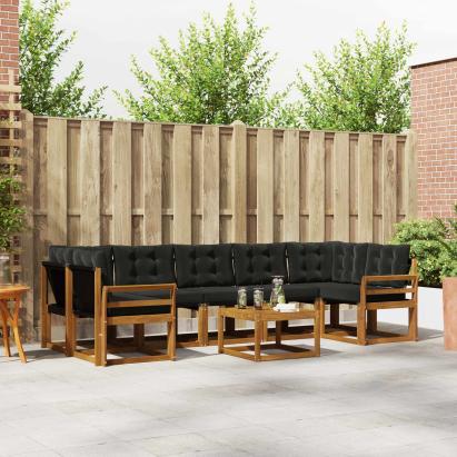 Set de canapele de exterior cu pernă 8 pcs Natural și Negru GartenMobel Dekor