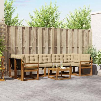 Set de canapele de exterior cu pernă 8 pcs Natural și Bej GartenMobel Dekor