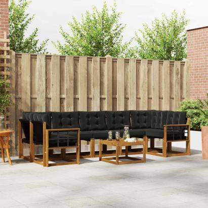 Set de canapele de exterior cu pernă 8 pcs Natural și Negru GartenMobel Dekor