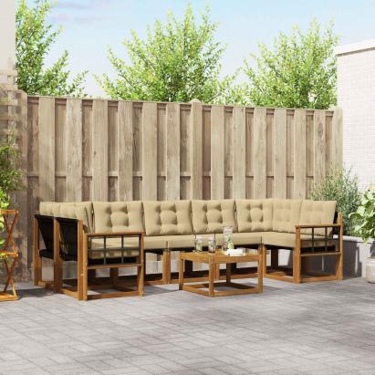 Set de canapele de exterior cu pernă 8 pcs Natural și Bej GartenMobel Dekor