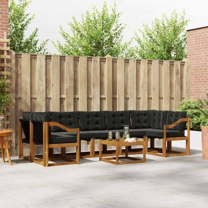 Set de canapele de exterior cu pernă 8 pcs Natural și Negru GartenMobel Dekor