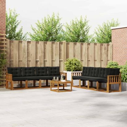 Set de canapele de exterior cu pernă 9 pcs Natural și Negru GartenMobel Dekor