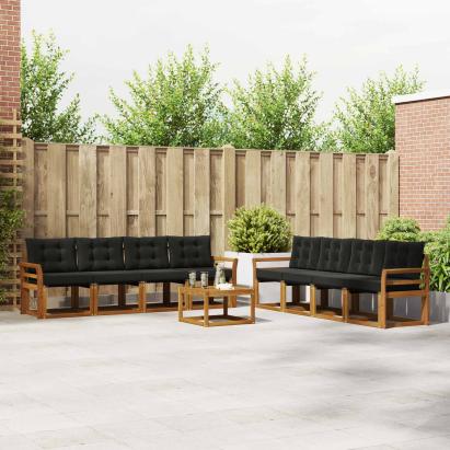 Set de canapele de exterior cu pernă 9 pcs Natural și Negru GartenMobel Dekor
