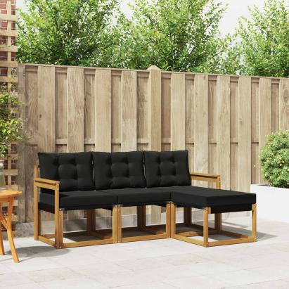 Set de canapele de exterior cu pernă 4 pcs Natural și Negru GartenMobel Dekor