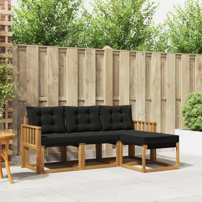 Set de canapele de exterior cu pernă 4 pcs Natural și Negru GartenMobel Dekor