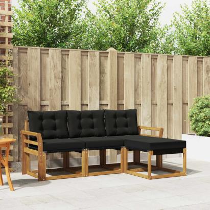 Set de canapele de exterior cu pernă 4 pcs Natural și Negru GartenMobel Dekor