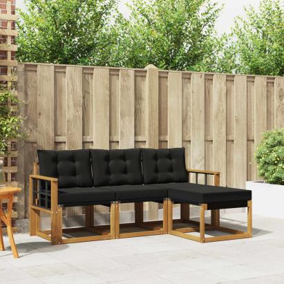 Set de canapele de exterior cu pernă 4 pcs Natural și Negru GartenMobel Dekor