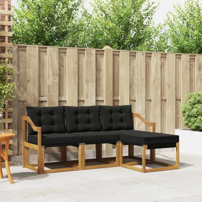 Set de canapele de exterior cu pernă 4 pcs Natural și Negru GartenMobel Dekor