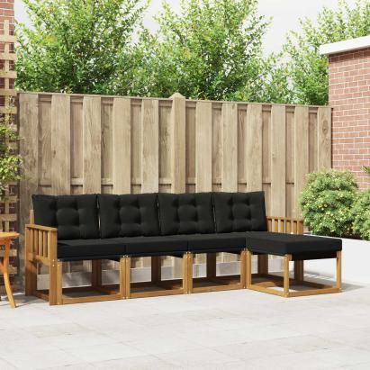 Set de canapele de exterior cu pernă 5 pcs Natural și Negru GartenMobel Dekor