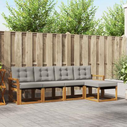 Set de canapele de exterior 5 pcs Gri natural și deschis GartenMobel Dekor