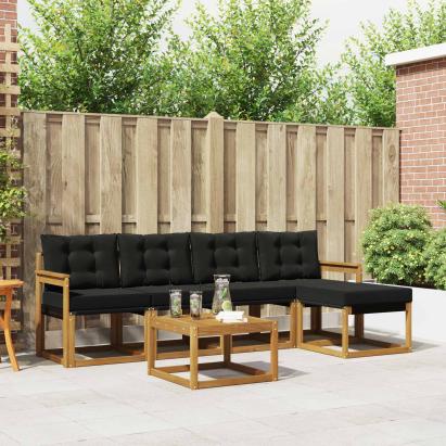 Set de canapele de exterior cu pernă 6 pcs Natural și Negru GartenMobel Dekor