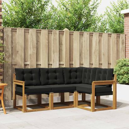 Set de canapele de exterior cu pernă 4 pcs Natural și Negru GartenMobel Dekor