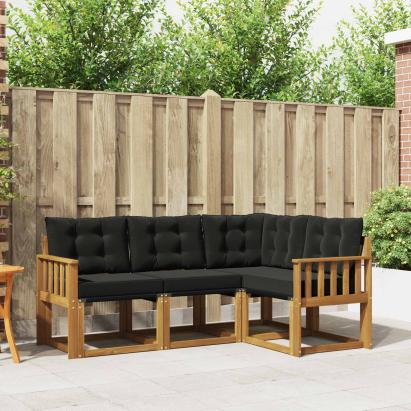 Set de canapele de exterior cu pernă 4 pcs Natural și Negru GartenMobel Dekor