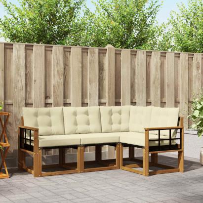 Set de canapele de exterior cu pernă 4 pcs Natural și Crem GartenMobel Dekor