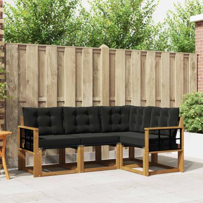 Set de canapele de exterior cu pernă 4 pcs Natural și Negru GartenMobel Dekor