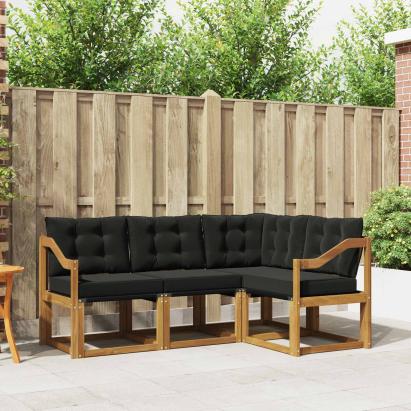 Set de canapele de exterior cu pernă 4 pcs Natural și Negru GartenMobel Dekor