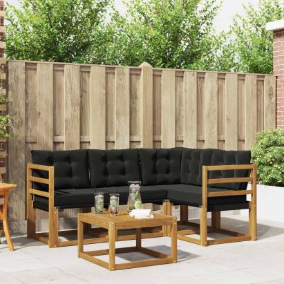 Set de canapele de exterior cu pernă 5 pcs Natural și Negru GartenMobel Dekor