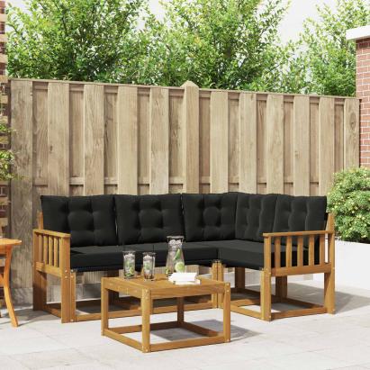 Set de canapele de exterior cu pernă 5 pcs Natural și Negru GartenMobel Dekor