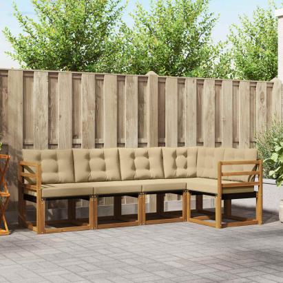 Set de canapele de exterior cu pernă 5 pcs Natural și Bej GartenMobel Dekor