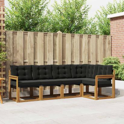 Set de canapele de exterior cu pernă 5 pcs Natural și Negru GartenMobel Dekor