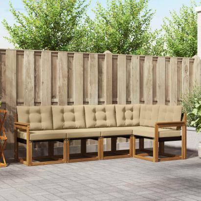 Set de canapele de exterior cu pernă 5 pcs Natural și Bej GartenMobel Dekor