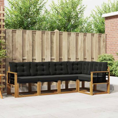 Set de canapele de exterior cu pernă 5 pcs Natural și Negru GartenMobel Dekor