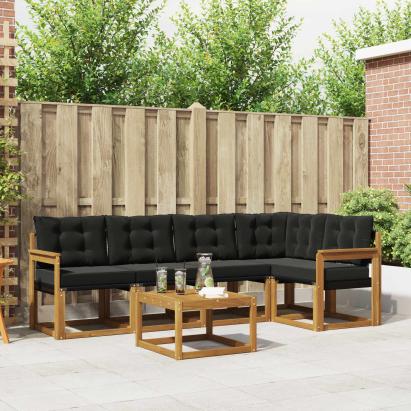 Set de canapele de exterior cu pernă 6 pcs Natural și Negru GartenMobel Dekor