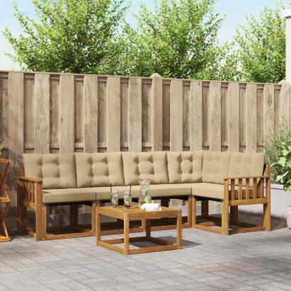 Set de canapele de exterior cu pernă 6 pcs Natural și Bej GartenMobel Dekor