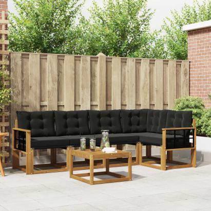 Set de canapele de exterior cu pernă 6 pcs Natural și Negru GartenMobel Dekor