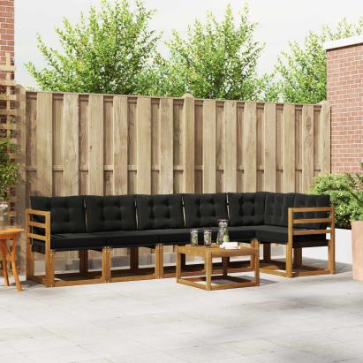 Set de canapele de exterior cu pernă 7 pcs Natural și Negru GartenMobel Dekor