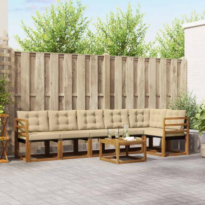 Set de canapele de exterior cu pernă 7 pcs Natural și Bej GartenMobel Dekor