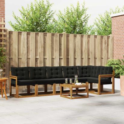 Set de canapele de exterior cu pernă 7 pcs Natural și Negru GartenMobel Dekor