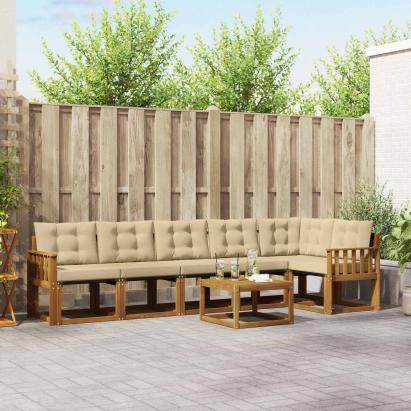Set de canapele de exterior cu pernă 7 pcs Natural și Bej GartenMobel Dekor