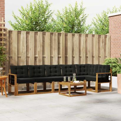 Set de canapele de exterior cu pernă 7 pcs Natural și Negru GartenMobel Dekor