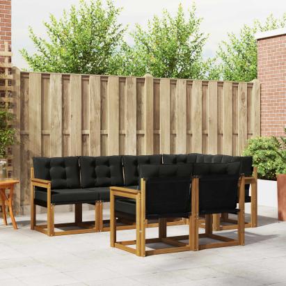 Set de canapele de exterior cu pernă 7 pcs Natural și Negru GartenMobel Dekor