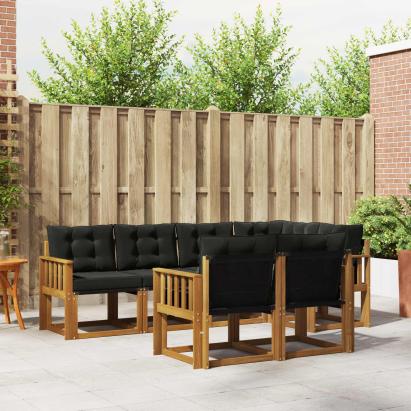 Set de canapele de exterior cu pernă 7 pcs Natural și Negru GartenMobel Dekor