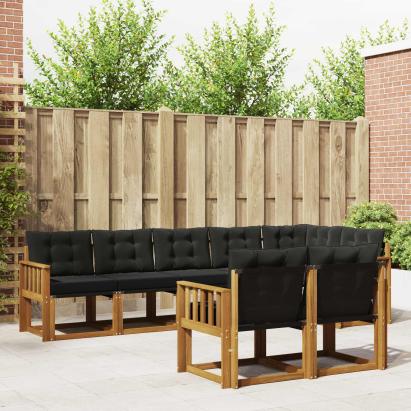 Set de canapele de exterior cu pernă 8 pcs Natural și Negru GartenMobel Dekor