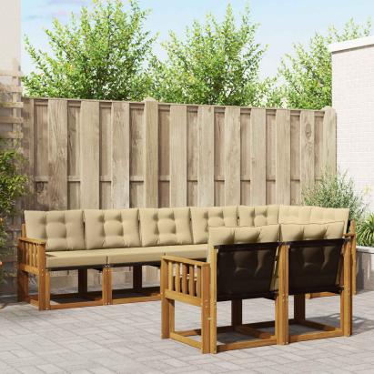 Set de canapele de exterior cu pernă 8 pcs Natural și Bej GartenMobel Dekor