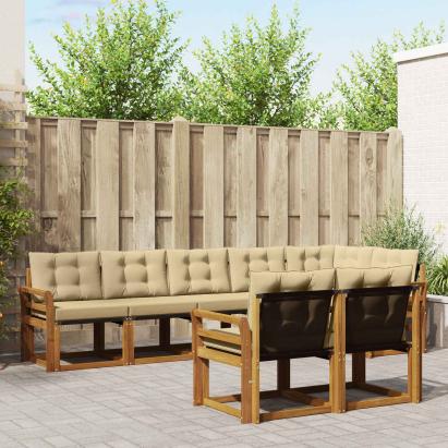 Set de canapele de exterior cu pernă 8 pcs Natural și Bej GartenMobel Dekor