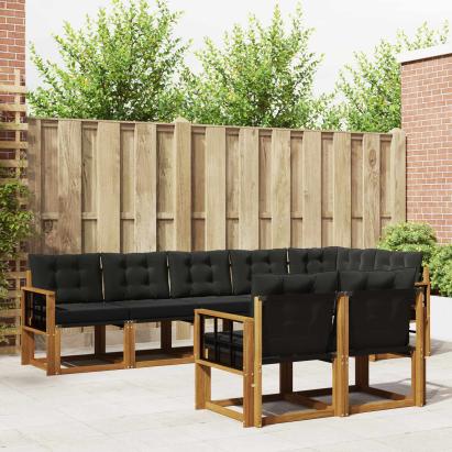 Set de canapele de exterior cu pernă 8 pcs Natural și Negru GartenMobel Dekor