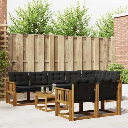 Set de canapele de exterior cu pernă 9 pcs Natural și Negru GartenMobel Dekor