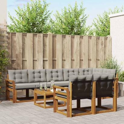 Set de canapele de exterior 9 pcs Gri natural și deschis GartenMobel Dekor