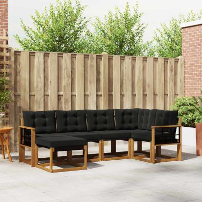 Set de canapele de exterior cu pernă 6 pcs Natural și Negru GartenMobel Dekor