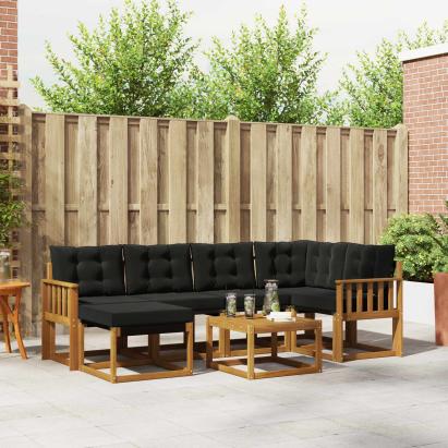 Set de canapele de exterior cu pernă 7 pcs Natural și Negru GartenMobel Dekor